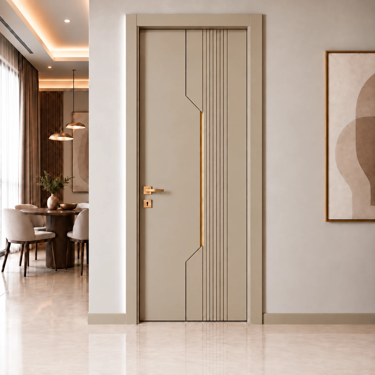 Dikey Çizgili Metal Detaylı Vizon Lake Kapı
