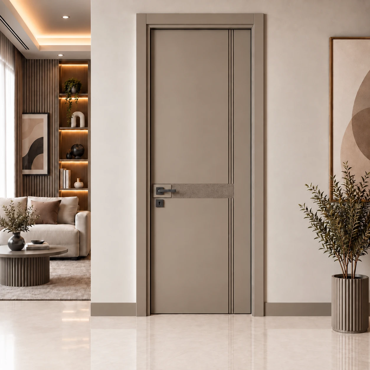 Ardendoor - Kapıya Dair Her Şey Yatay Deri Şeritli Dikey Çıtalı Vizon Lake Kapı