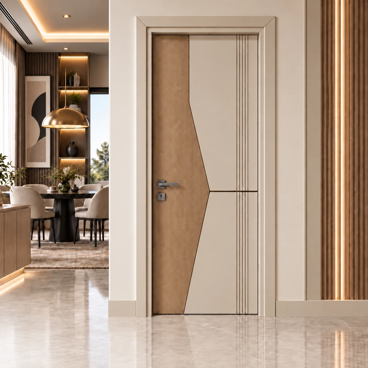 Ardendoor - Kapıya Dair Her Şey Geometrik Ahşap Panelli ve Çıtalı Lake Kapı
