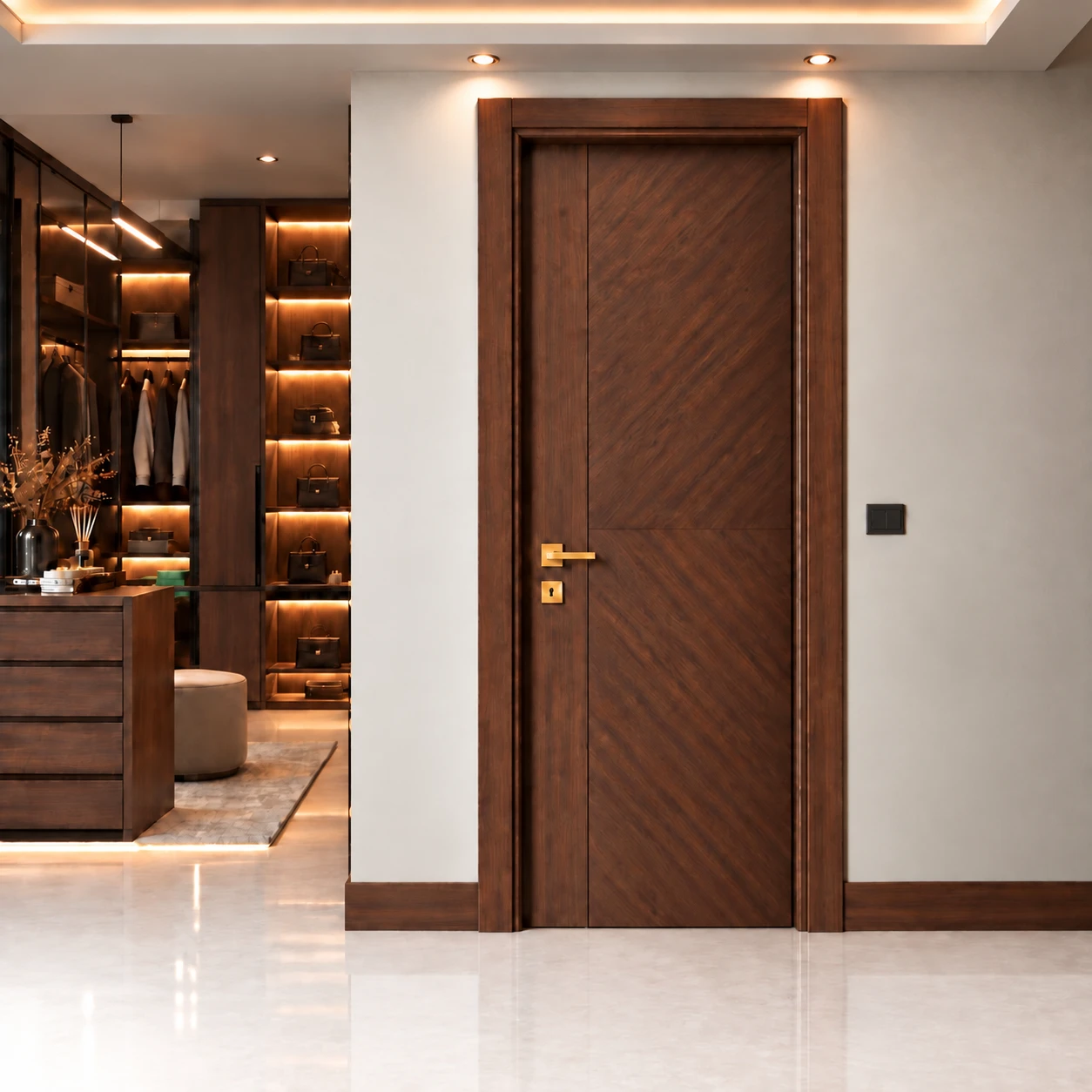 Ardendoor - Kapıya Dair Her Şey Çapraz Hareli Doğal Ceviz Ahşap Kaplama Kapı